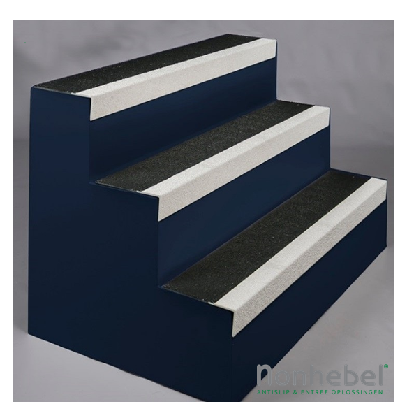 Antislip Traptrede zwart met witte neus, diverse afmetingen en uitvoeringen - Nonhebel