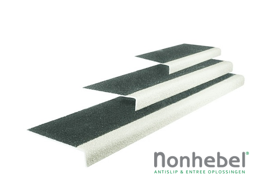 Antislip Traptrede grijs met witte neus, diverse afmetingen en uitvoeringen - Nonhebel